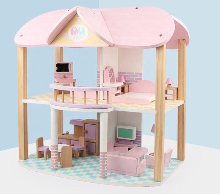 Knick Knack Wooden Doll House Playset with Furniture for Kids (Sweet Pink) - Image 2